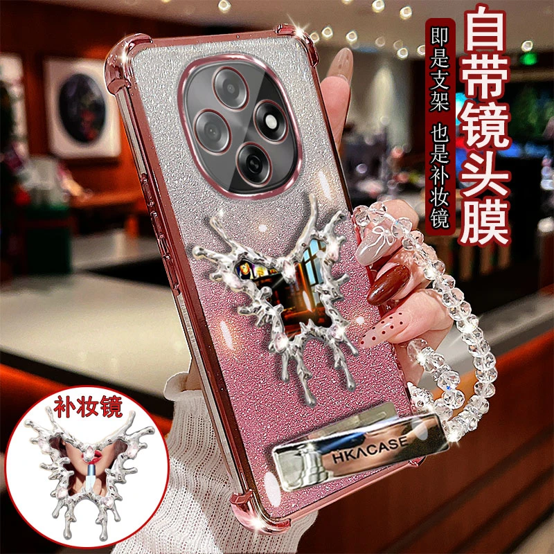 适用OPPO A6Pro手机壳PLN110镶钻支架带镜子防摔套镜头全包女款新