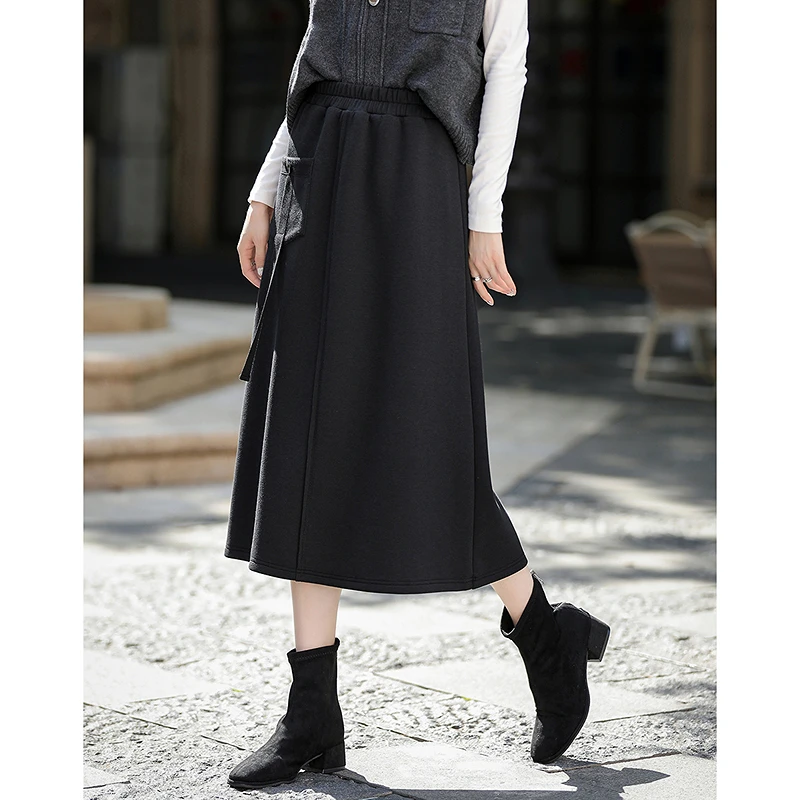 dme德·玛纳350G磨毛空气层设计感不对称拼接松紧腰半身裙