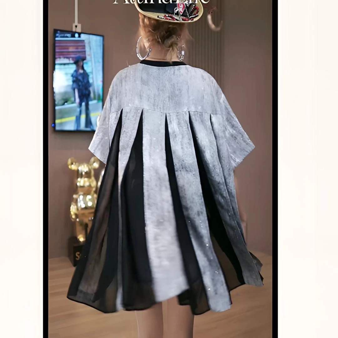 AttinaLife原创设计小众满天星闪钻压褶A版裙25夏