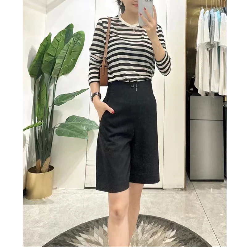 深圳南油高定版显高显瘦挺括干练好穿松紧腰A字高腰中裤五分裤