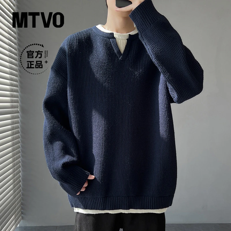 MTVO迈特优冬季男V领针织衫毛衣男士宽松百搭潮流保暖毛衣 6012