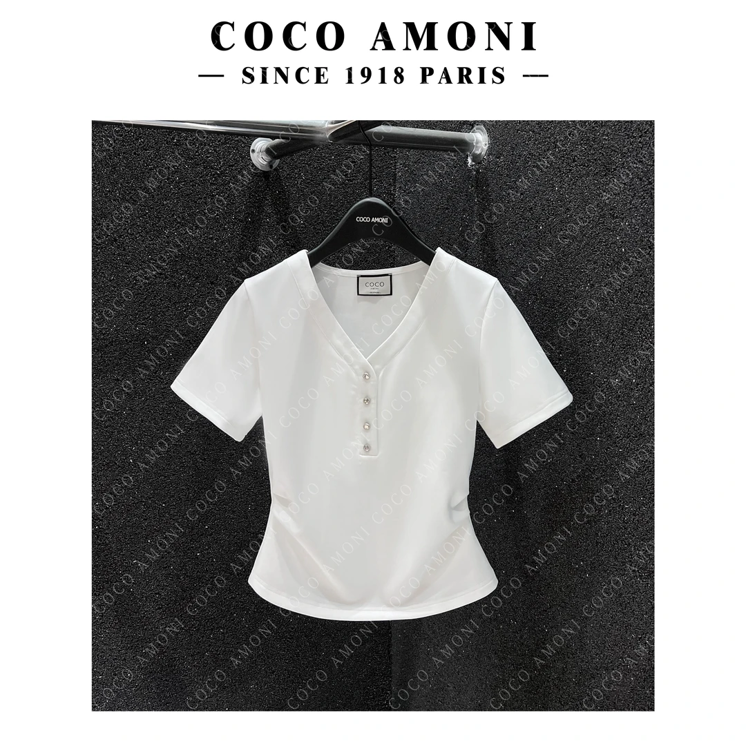 夏季新款修身白色短款百搭t恤圆领重工显瘦半袖ZQ122