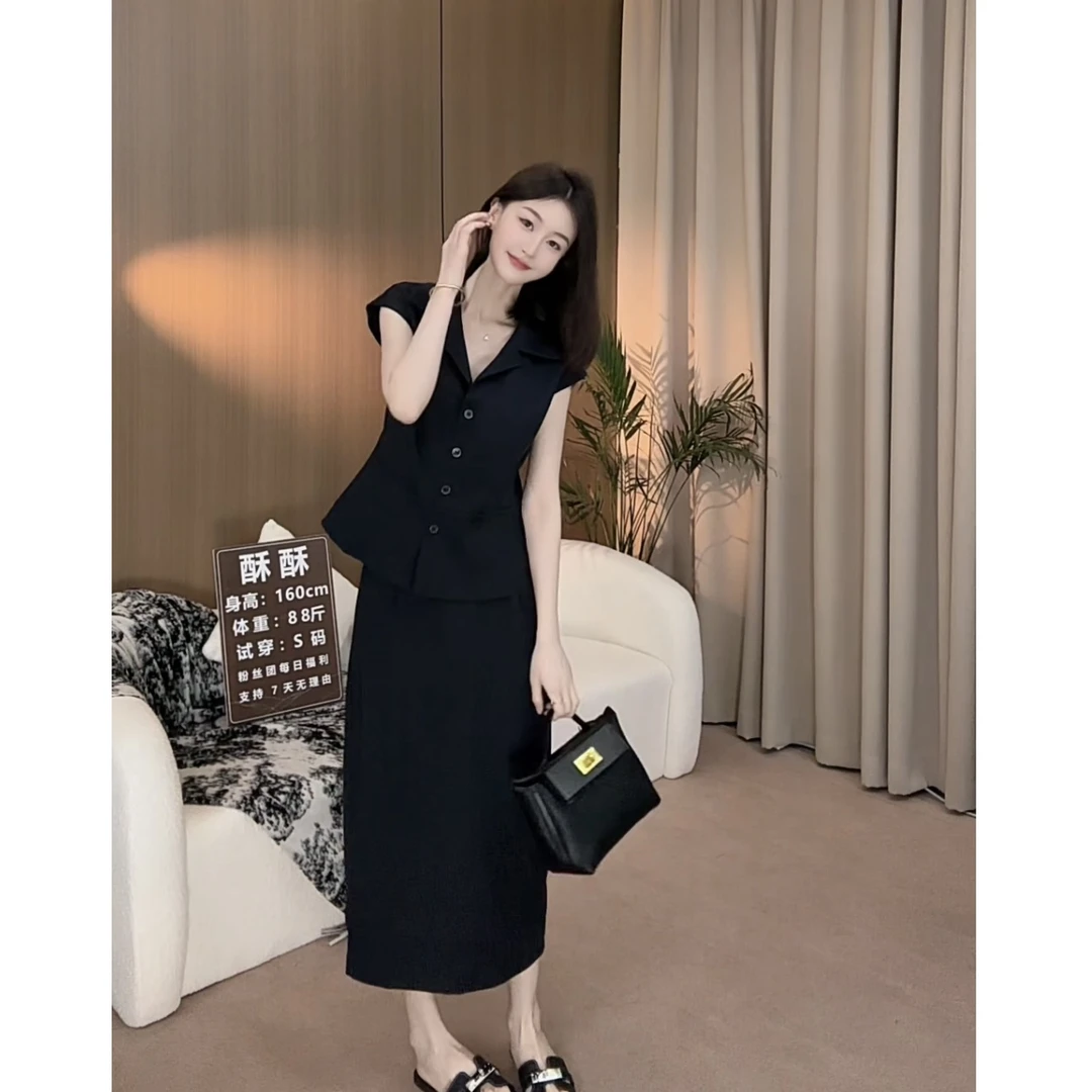 西装上衣修身夏季新款小众女神范裙半裙上衣两件套高级感设计感