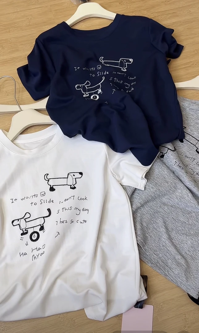 524刺绣小狗T恤女装韩系短袖上衣