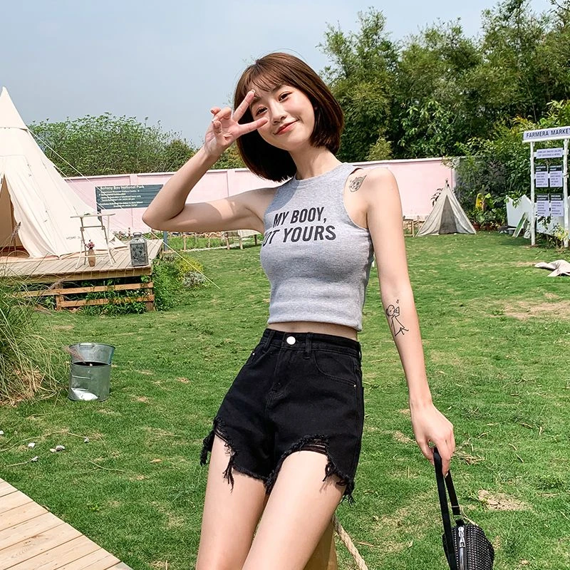 黑色牛仔短裤女毛边高腰夏季2025新款a字显瘦辣妹破洞热裤小个子