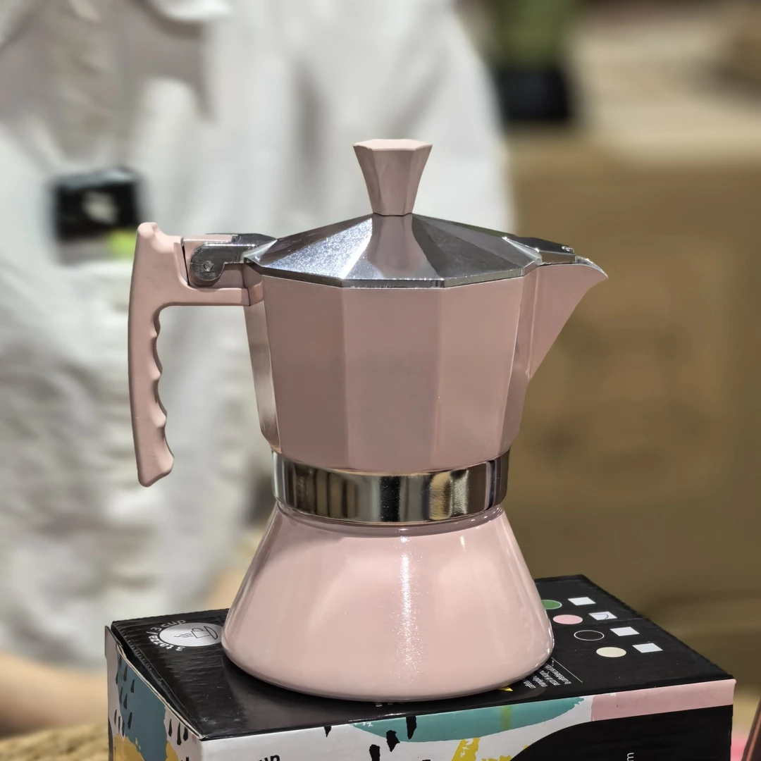 粉色定制款拉伸款三杯摩卡壶意式浓缩咖啡摩卡壶定制3杯