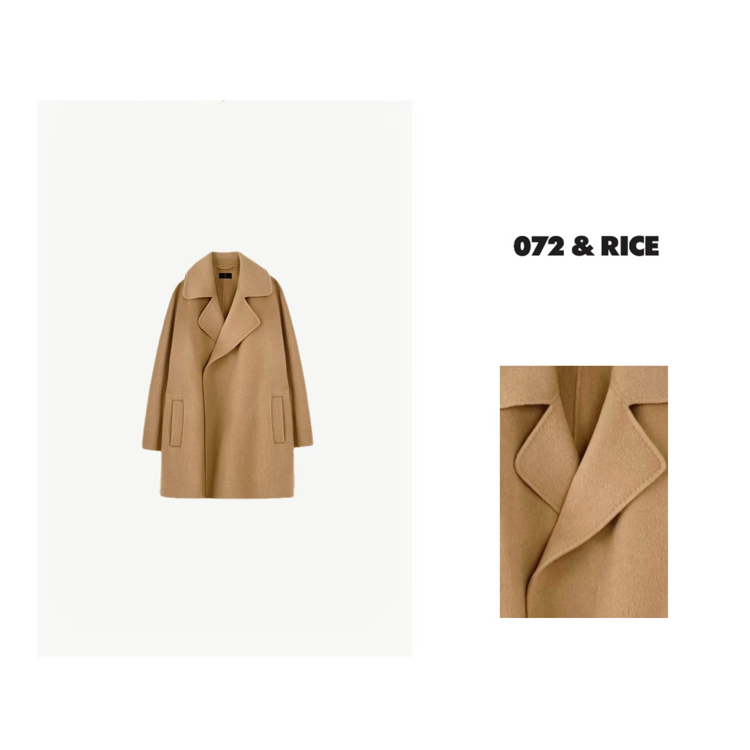 072 & RICE【喜善】100羊毛 翻领腰带长袖大衣外套 X120005 618FF