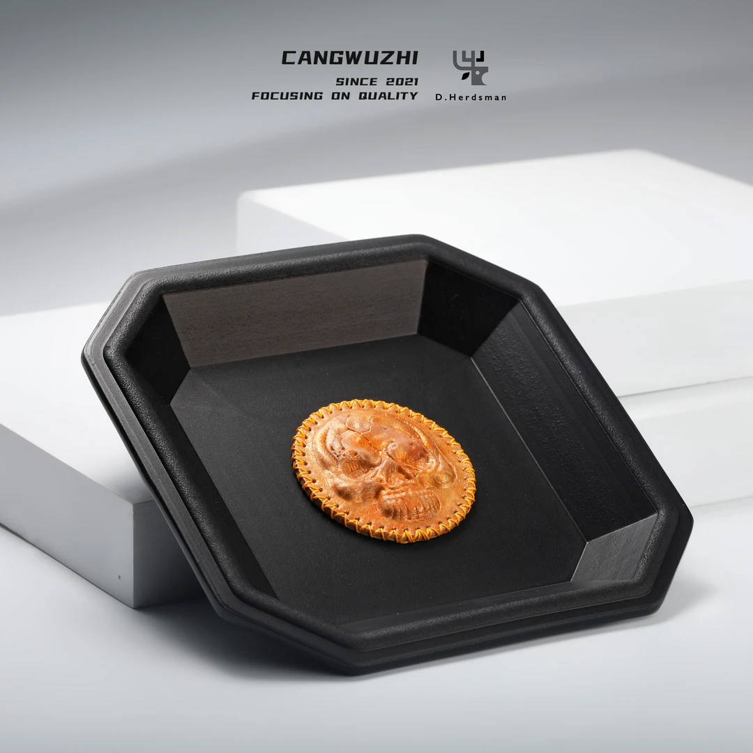 【藏物志】丁牧仁 文 黑色金骷髅 小方盘