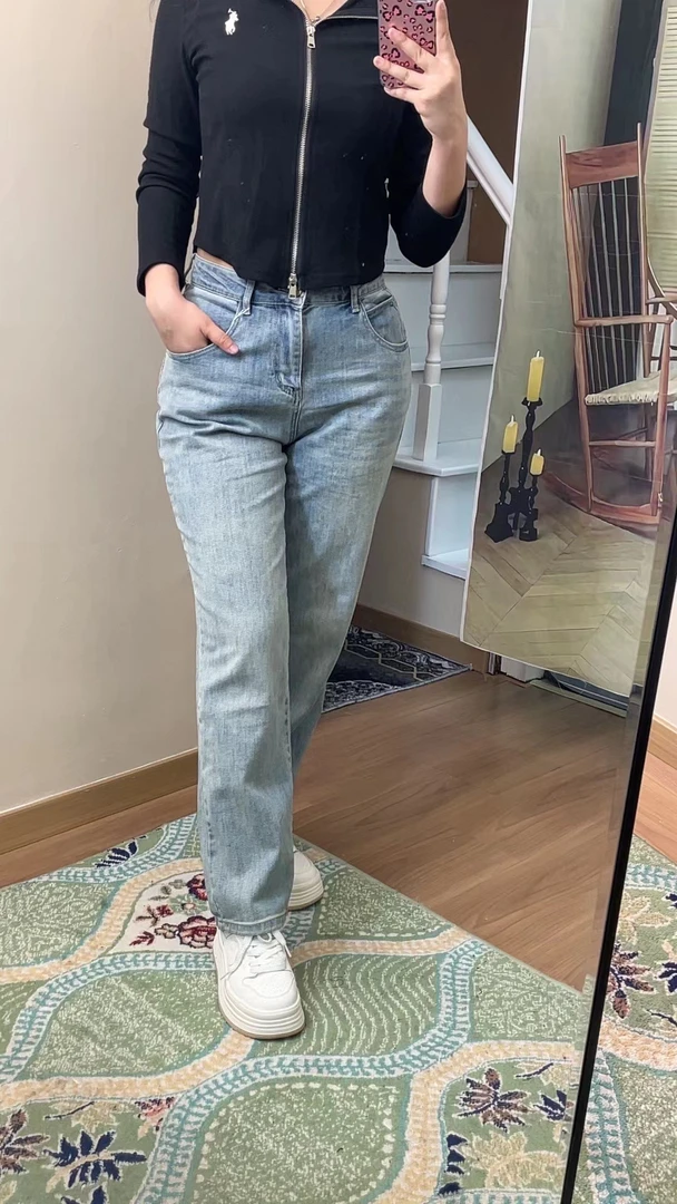 819女士新款热卖淡蓝色拖地裤直筒裤牛仔裤包邮