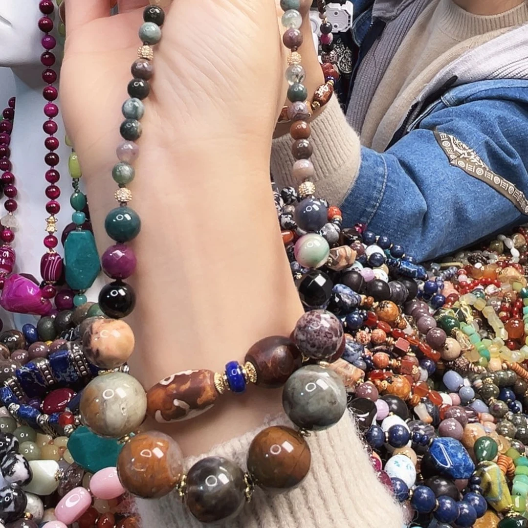 玛瑙/玉髓未镶嵌颈饰玛瑙加松花石长45