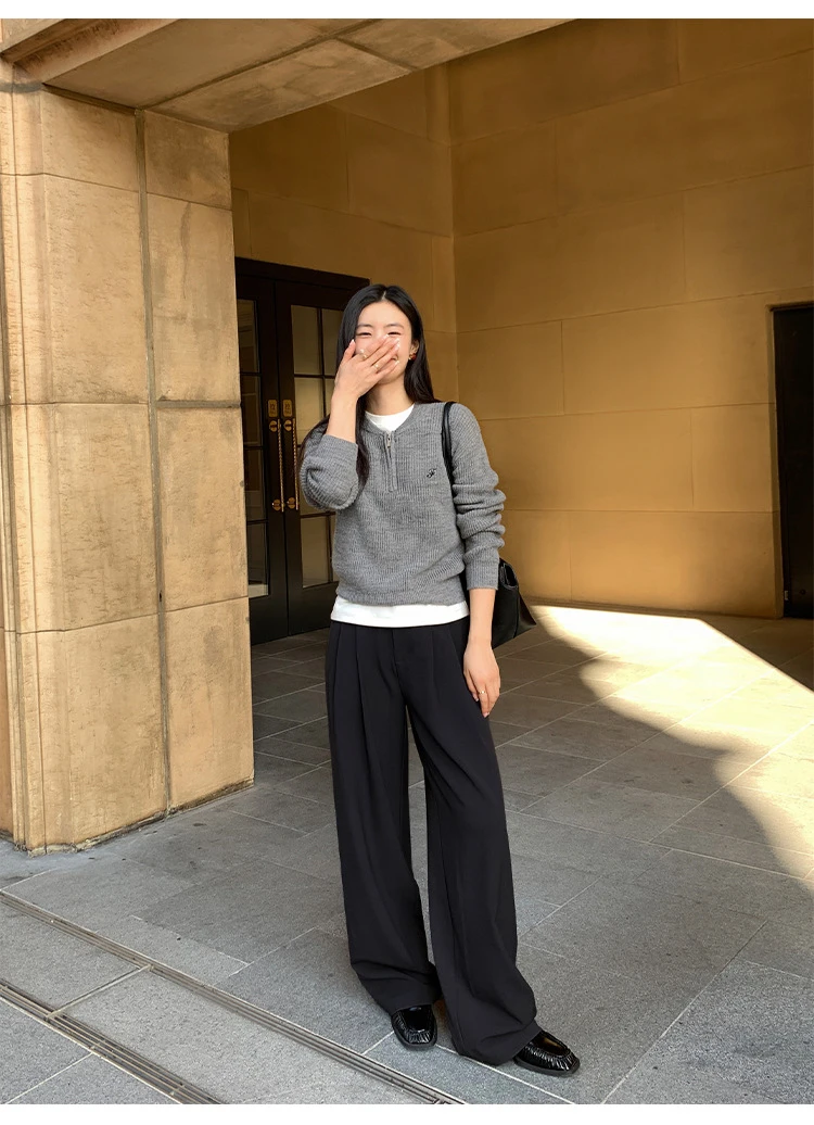 【高质老钱风】梨形身材高个子阔腿裤大码直筒休闲西装裤女遮胯显瘦