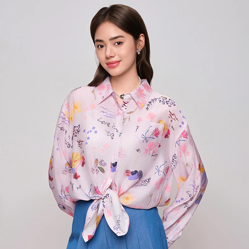 【养肤绢丝棉】原创手绘印花衬衫含桑蚕丝DOUBLOVE贝爱25夏季新款