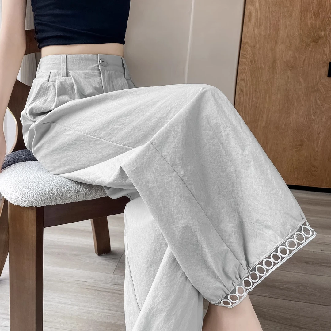 镂空蕾丝花边灯笼裤女夏季薄款2025新款高腰显瘦宽松休闲九分裤子