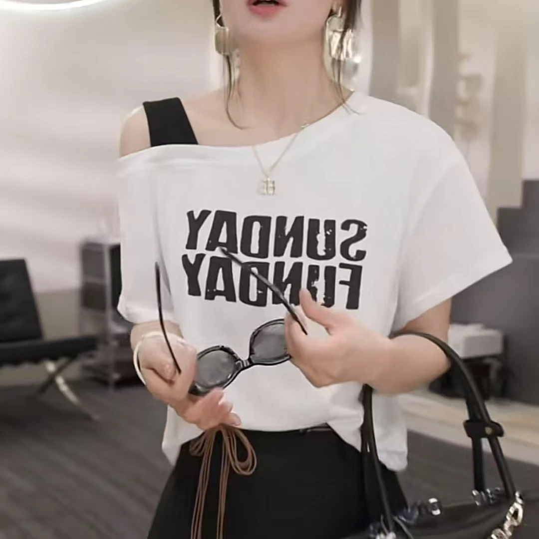 【懒人字母】2025夏季新款时尚休闲气质T恤上衣H2855