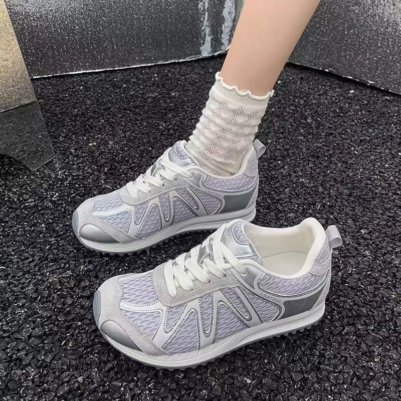 88906双色 厚底阿甘鞋女2025秋款防滑透气网面增高休闲鞋户外跑鞋