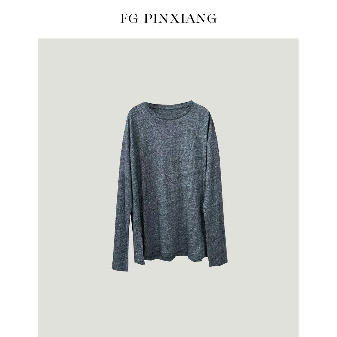 【凡哥PINXIANG】春季100亚麻落肩宽松长袖T恤PX2502S0082