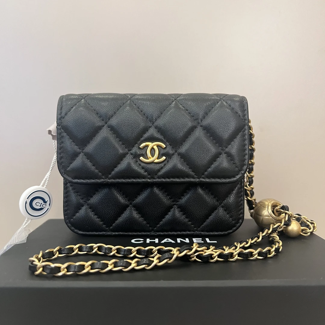 99新 Chanel/香奈儿 香奈儿 黑色金扣 金球小废包 有卡 22016