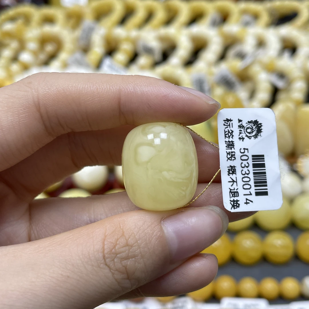 桶珠18.4✖️21.6mm.兰蜜珠宝天然原矿琥珀蜜蜡浓蜡糯白