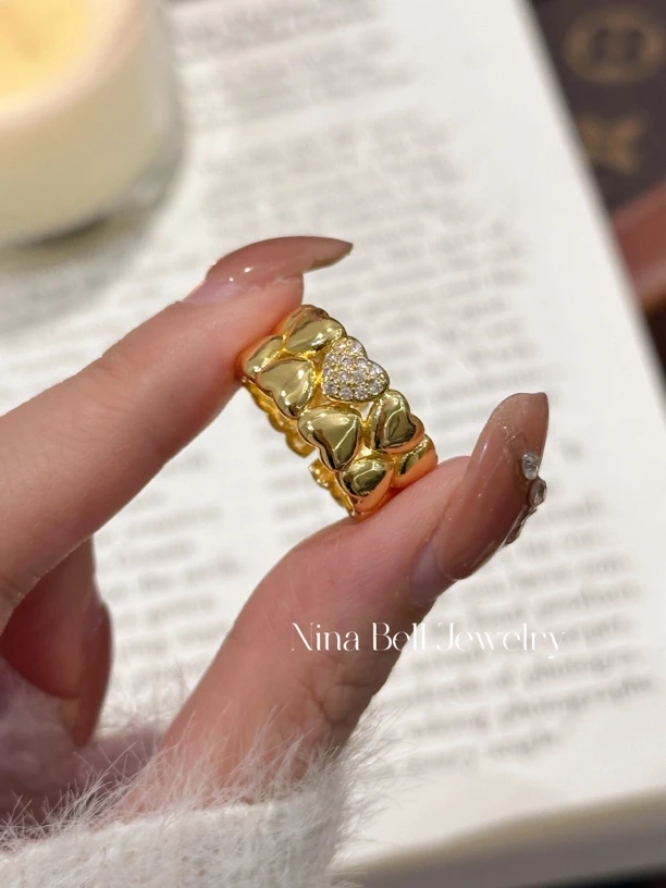 铜合金合成锆石戒指 宝中古款戒指 vintage气质轻奢复古金色个性