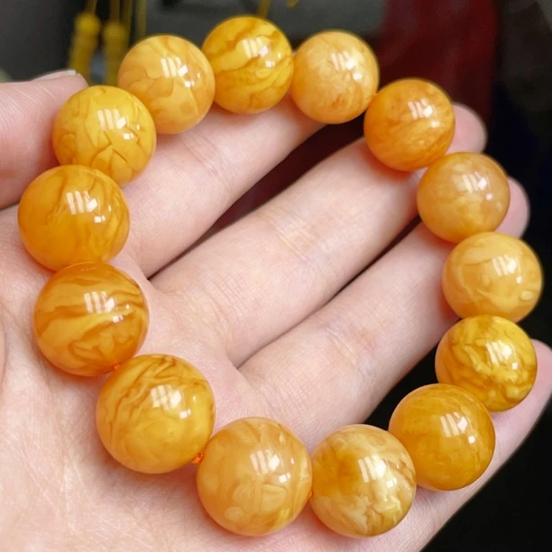 虎皮纹蜜糖色妖孽白花满蜡15➕蜜蜡手串