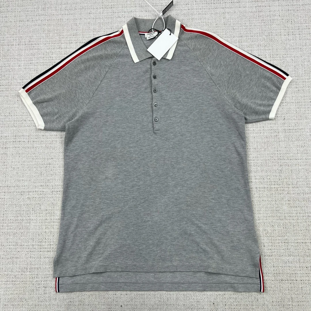 99新 THOMBROWNE 经典条纹珠地短袖polo衫/尺码4/编号7900