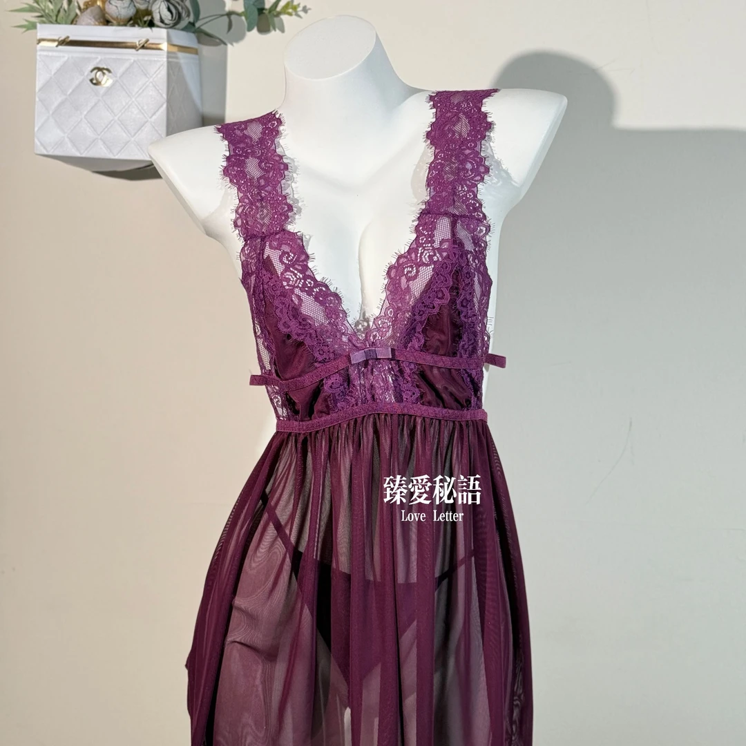 紫鸢【90-160斤】紫色收腰睡裙8719