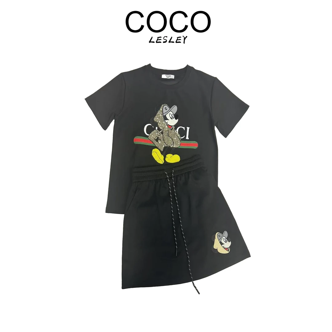 【COCO LESLEY】TZ25138时尚重工刺绣动漫裙裤套装