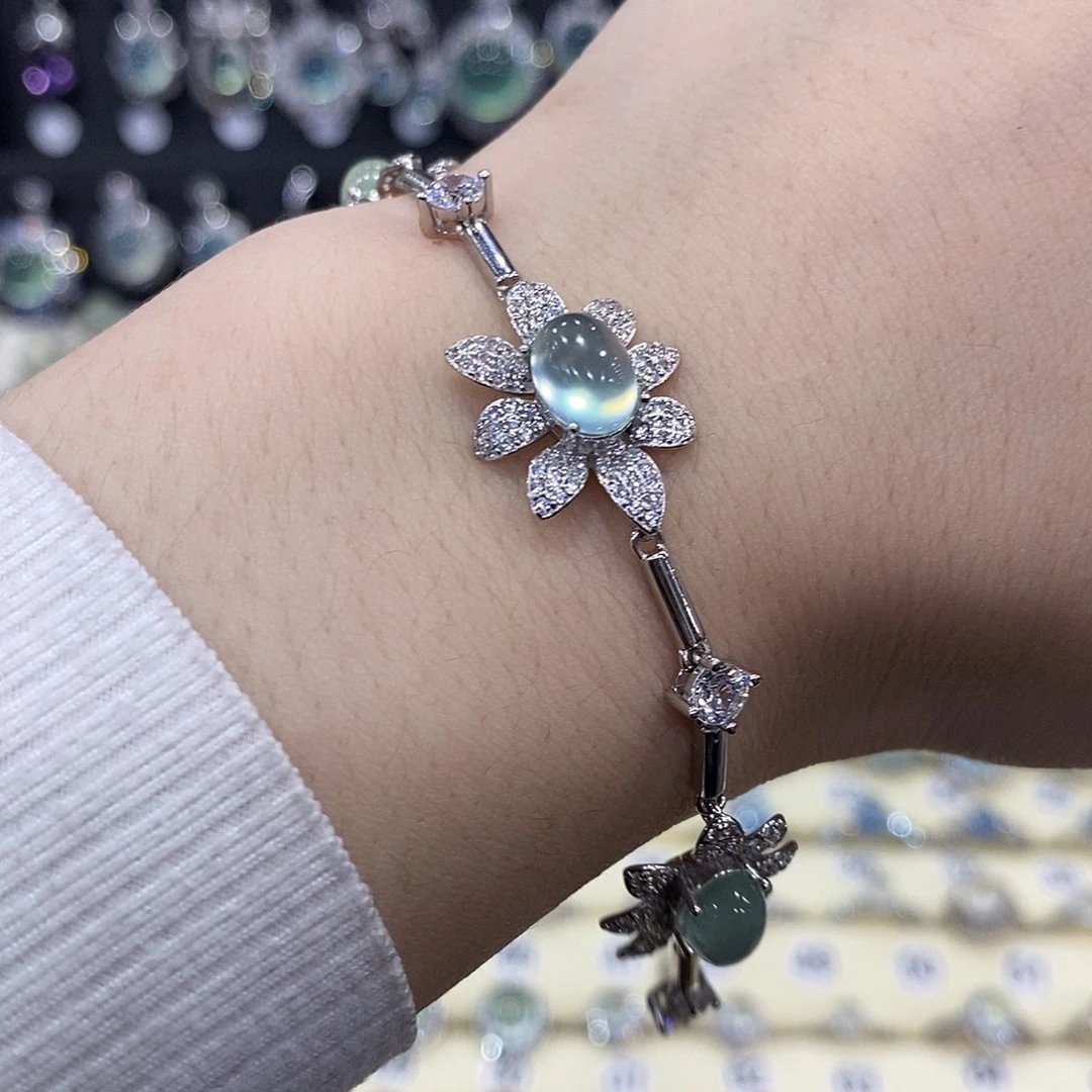 蛇纹石玉银S925镶嵌手链