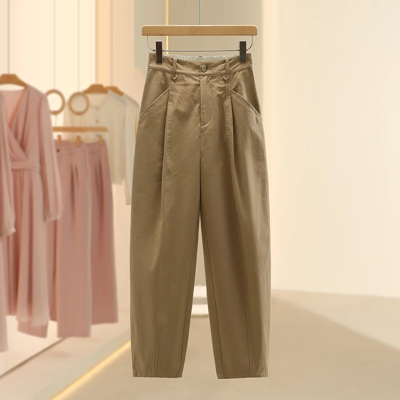 【Fy】纯棉复古宽松休闲百搭长裤2025春季新款专柜撤柜品牌女装