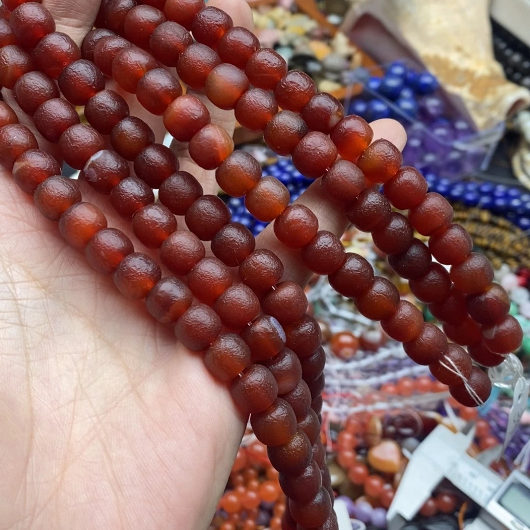 玛瑙/玉髓未镶嵌珠宝半成品一条天然10mm橘皮红玛瑙老型珠