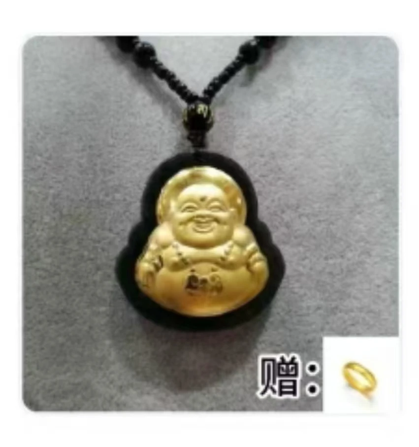 【直播专属】足金镶嵌和田玉大肚弥勒佛公吊坠