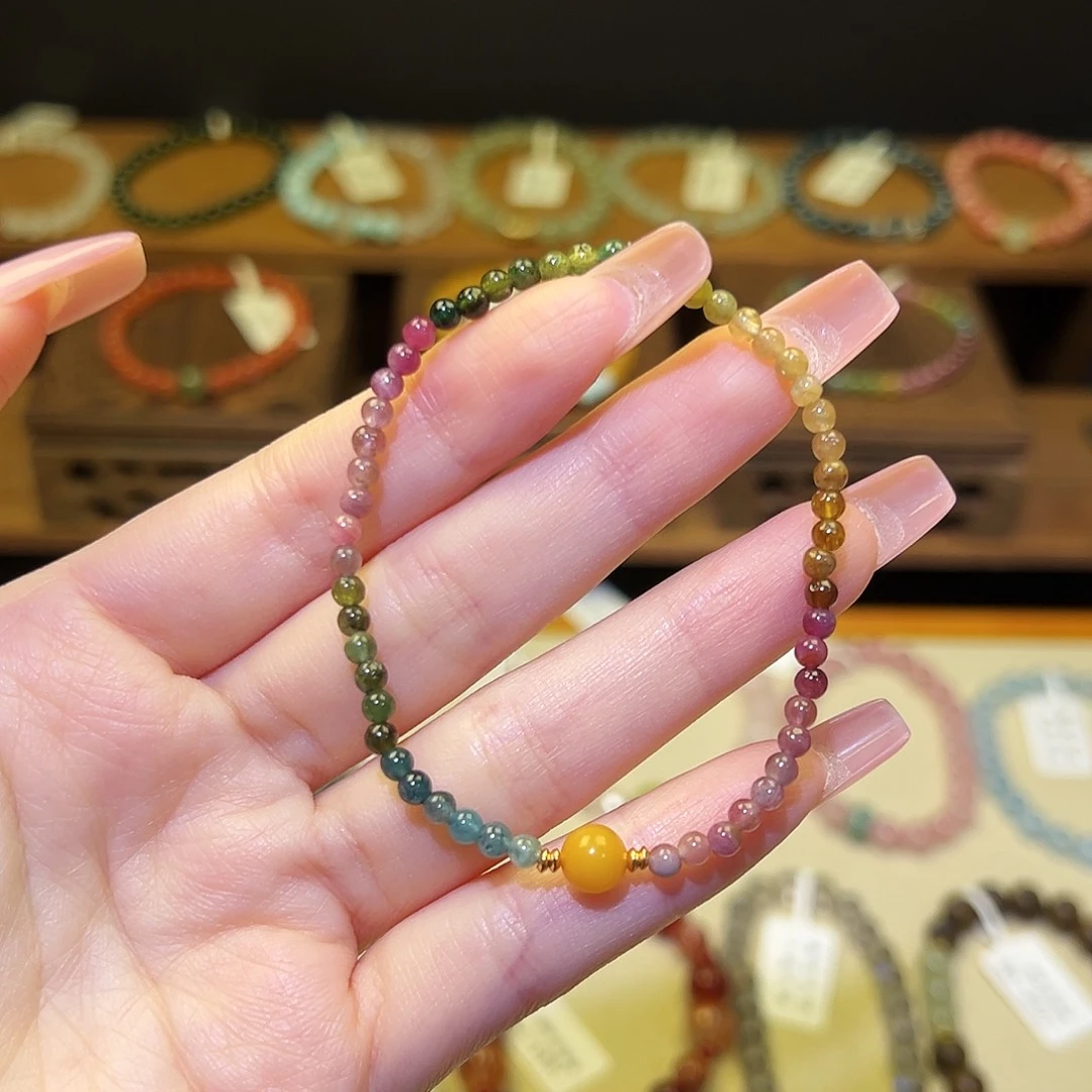 手串银S925镀金镶嵌水晶碧玺1341