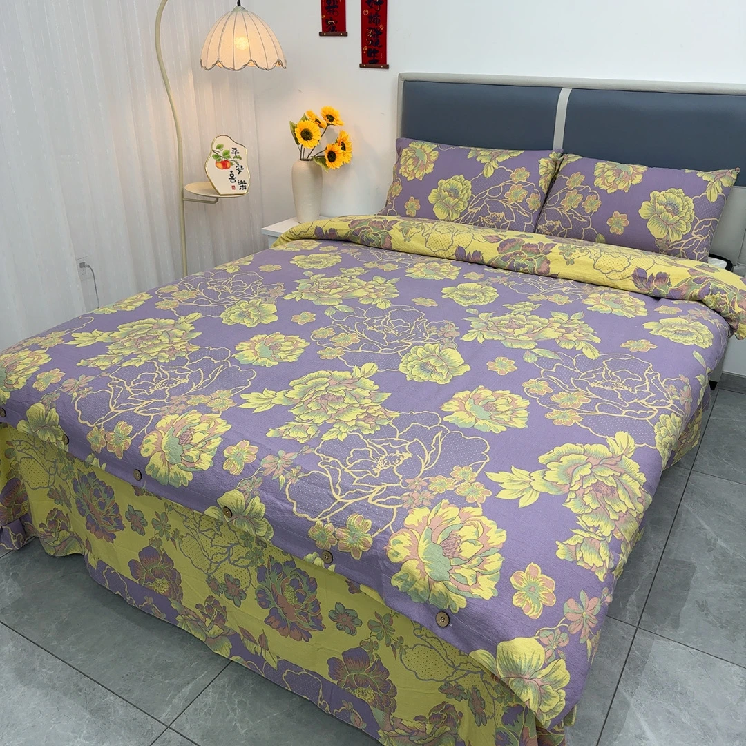 亲肤棉双层纱四件套--叶语柔情（纽扣）