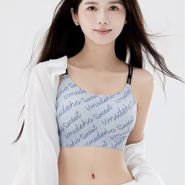 运动软支撑无痕舒适无钢圈可外穿美背舒适字母时尚透气印花美背