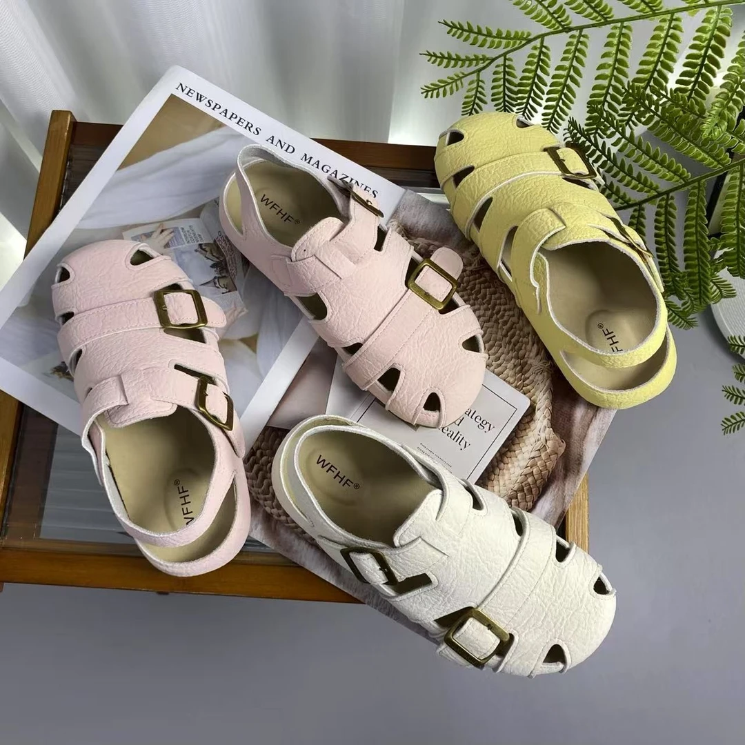 2025夏季新款百搭休闲包头凉鞋女编织镂空罗马凉鞋复古时尚勃肯鞋