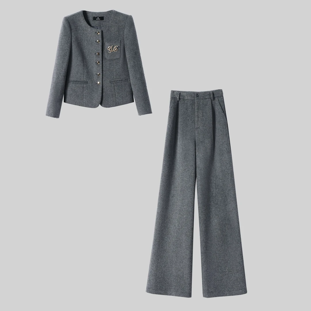 〈纪朵研〉G215时尚休闲套装女冬季新款外套显瘦阔腿裤洋气两件套