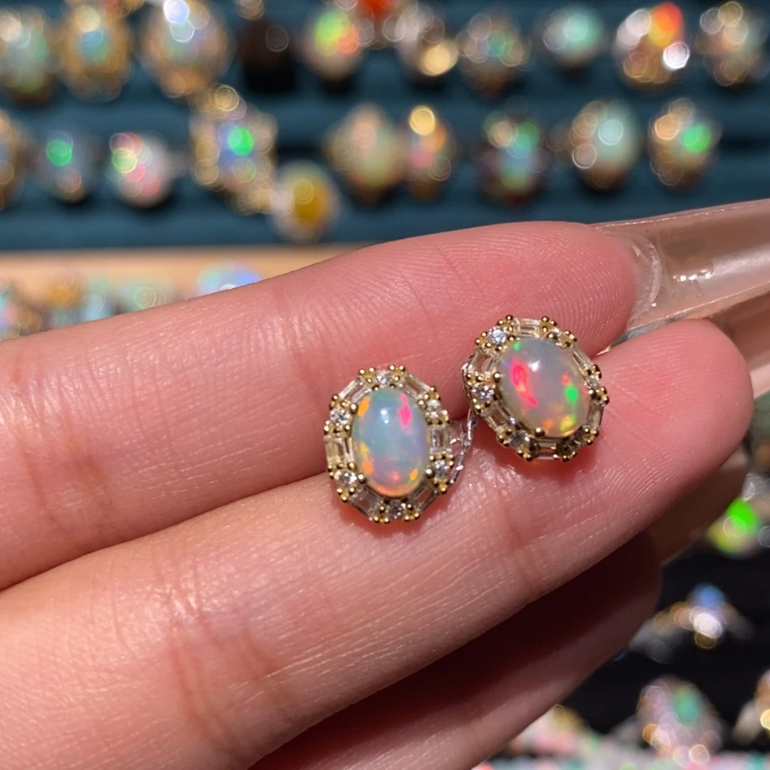 欧泊银S925镶嵌耳饰