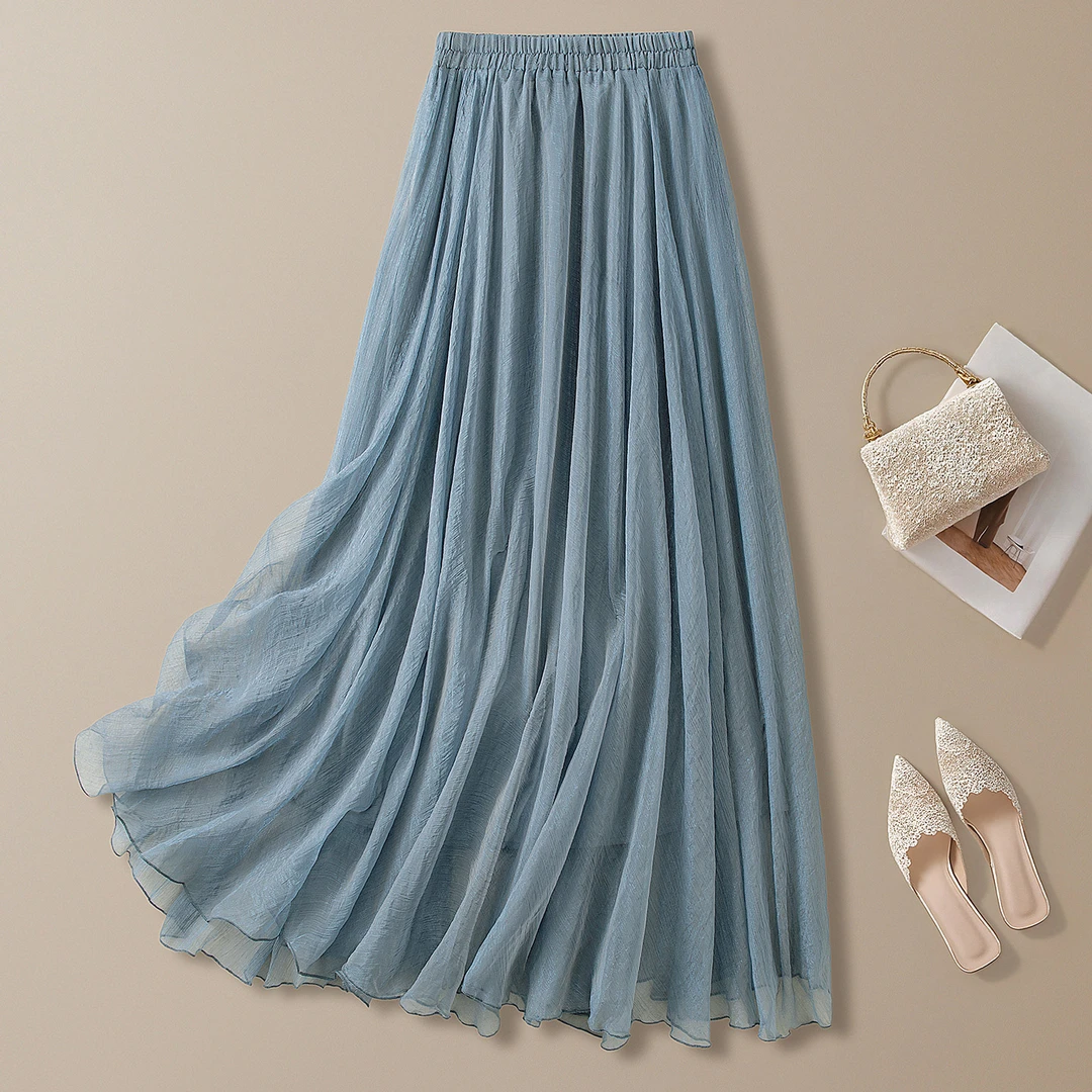 丝柏舍2025春装新款女装纯色网纱飘逸高腰半身裙S11R7150BS