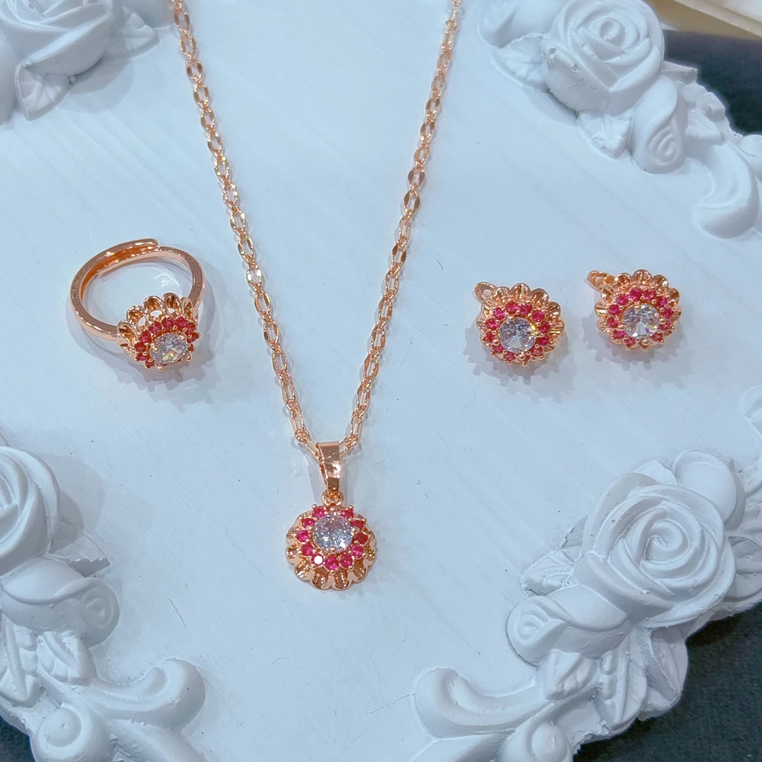 铜合金项链 铜合金仿水晶项链 Kozluk三件套项链