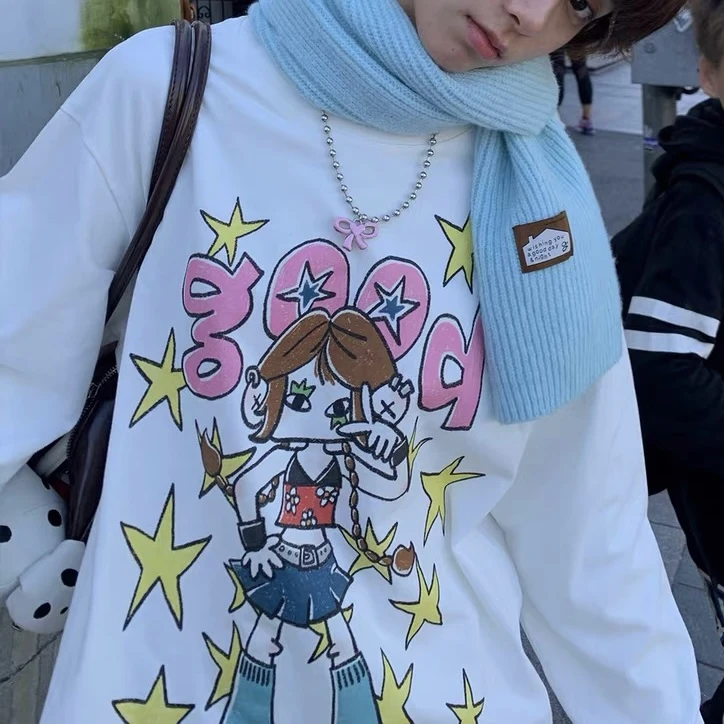 美好粉嫩嫩亚比小女孩涂鸦长袖T恤