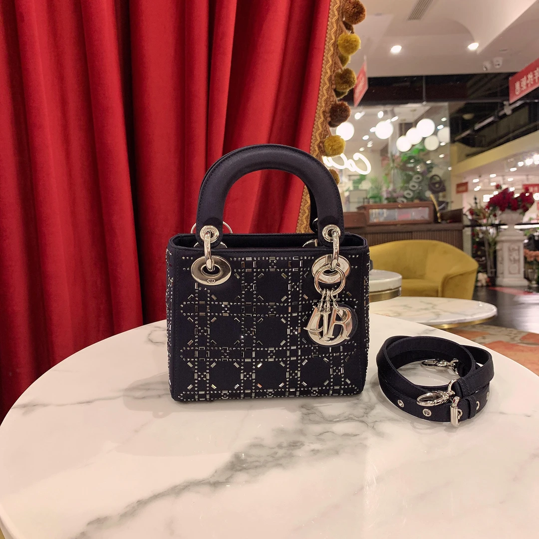 95新 DIOR/迪奥 GGS戴妃三格蓝色银扣缎面18年64534671