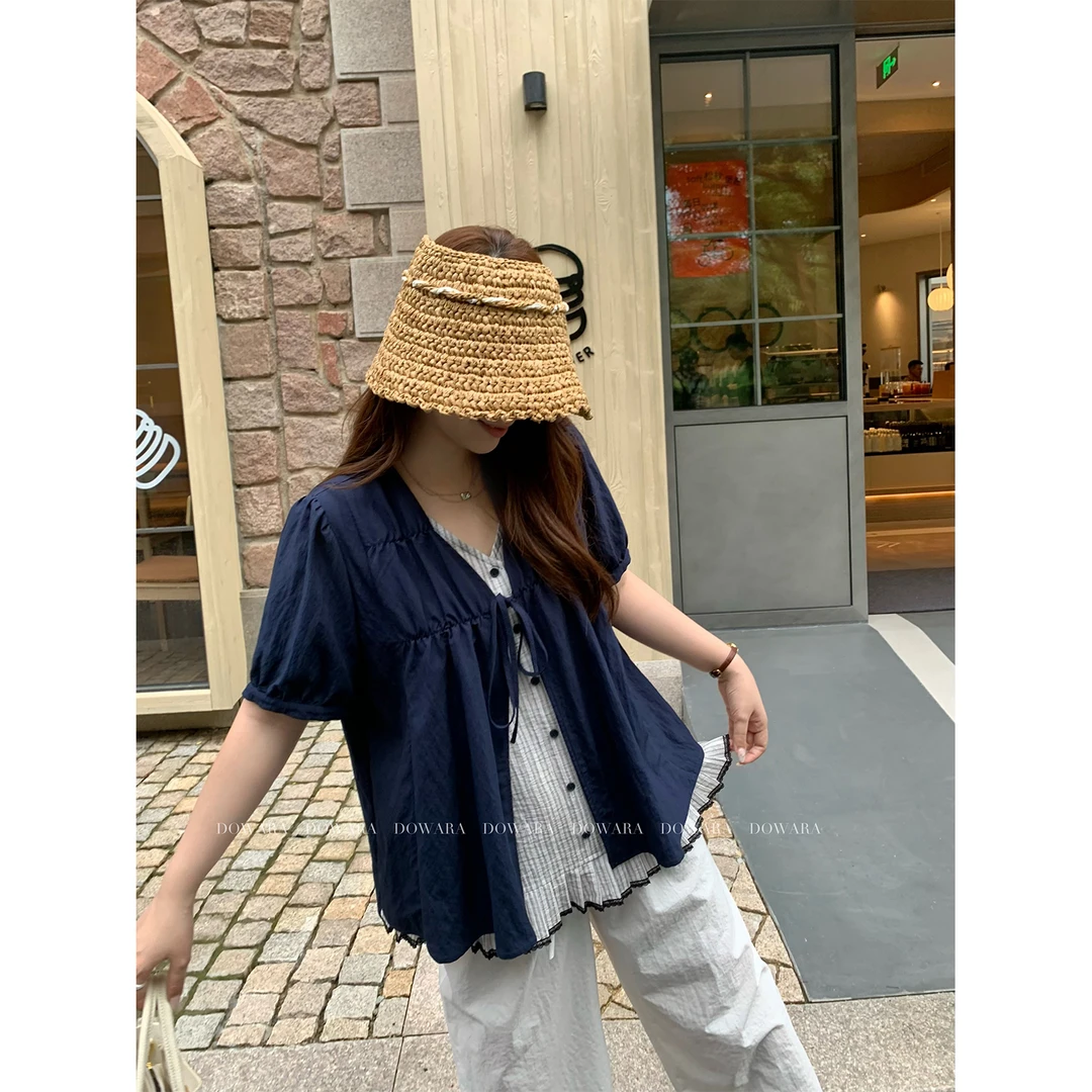 大婉酱微胖定制设计感假两件娃娃衫女夏季新款遮肚显瘦上衣 8425D