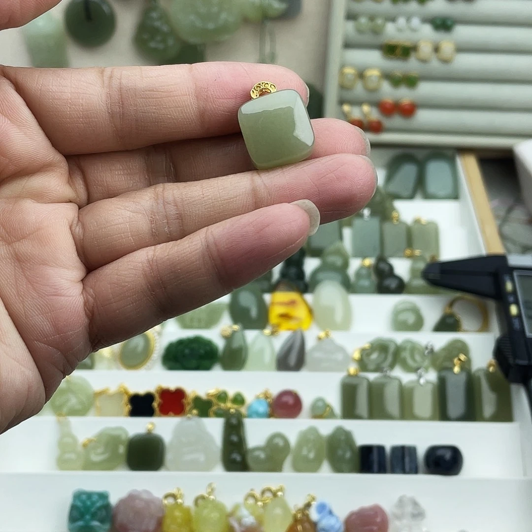 和田玉银S925镶嵌吊坠(不含链)