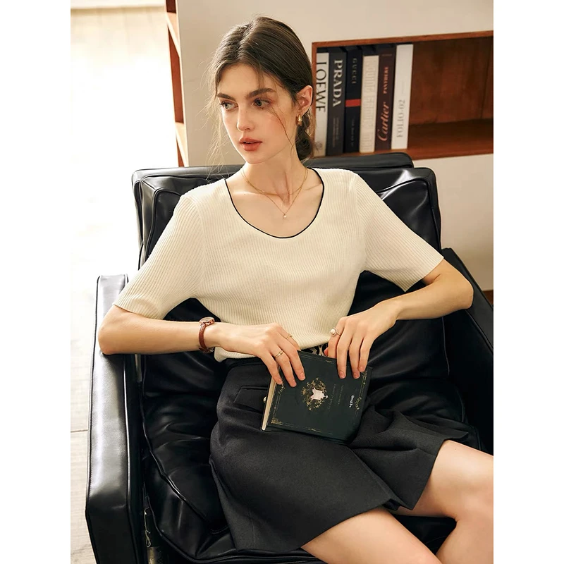 【米白色】3687超柔软新款高品质圆领针织上衣