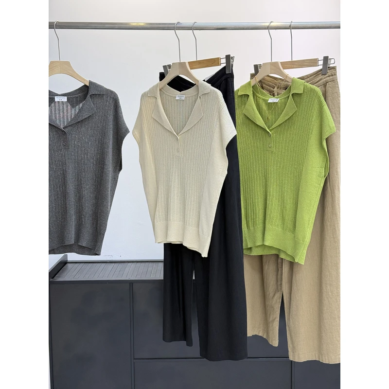 纯色百搭时尚夏季翻领镂空蝙蝠袖薄款针织衫短袖上衣女KT601