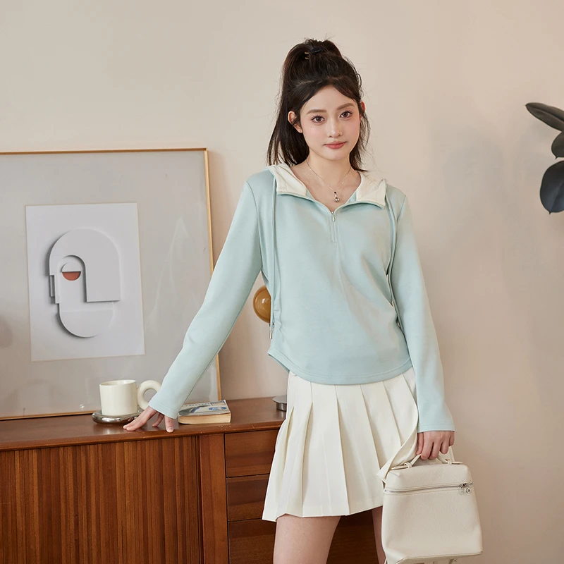 念念&李潇洒【转角暮色】微胖大码女春时尚百搭显瘦修身连帽衫