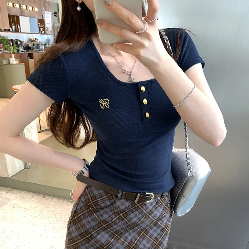 美式修身小众紧身短袖T恤t恤夏季女辣妹半袖打底显瘦女装短款上衣