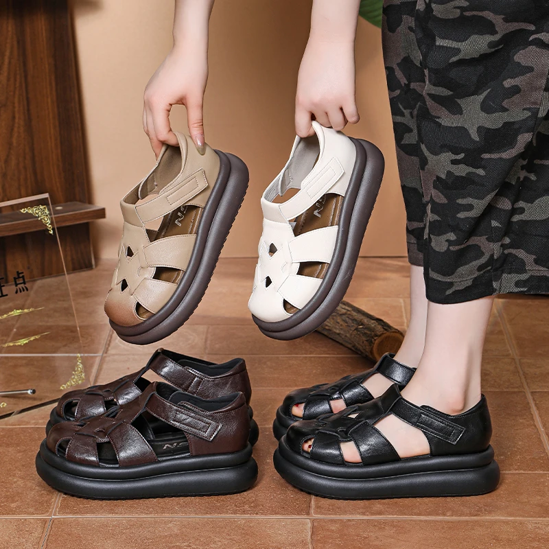 五厘米跟休闲罗马鞋复古厚底夏季舒适时尚平底软底百搭民族风