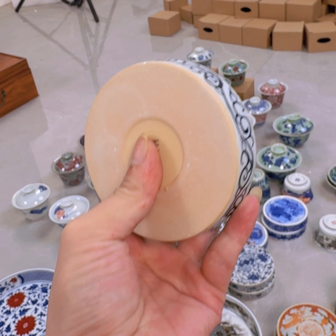 瓷片青花一路连科盖置