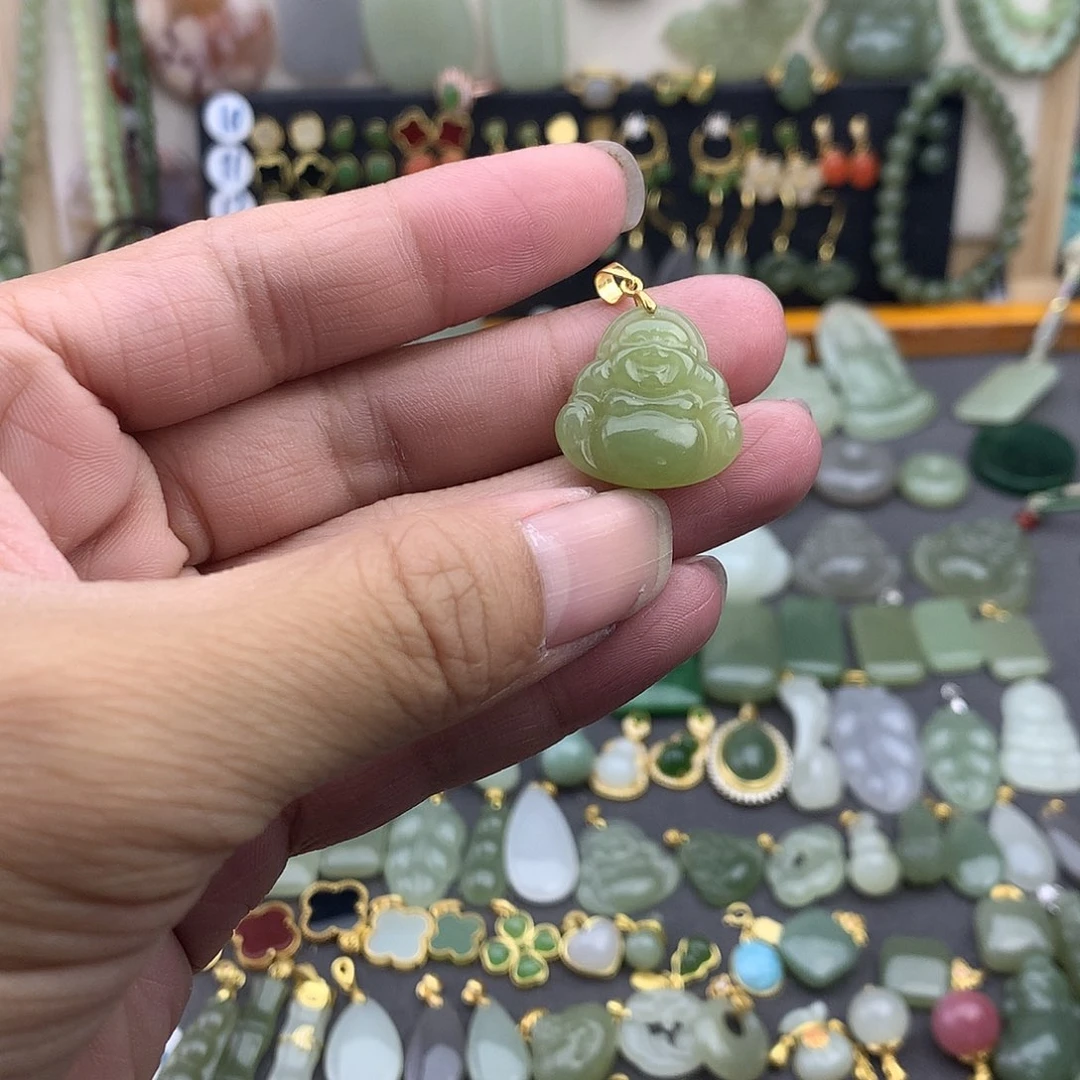 和田玉银S925镶嵌吊坠(不含链)